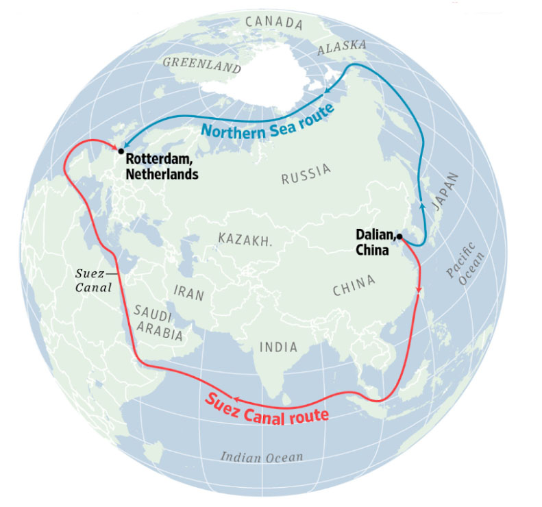 Северная длина на карте. Северный морской путь и Суэцкий канал. Северный морской путь и Суэцкий канал на карте. Морской путь из Китая в Европу через Суэцкий канал. Северный морской путь и Южный морской путь.