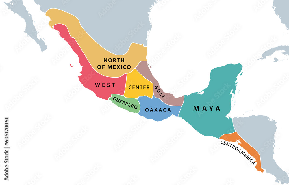 Mesoamerica and its cultural areas map. 
©Peter Hermes Furian Adobe Stocke
